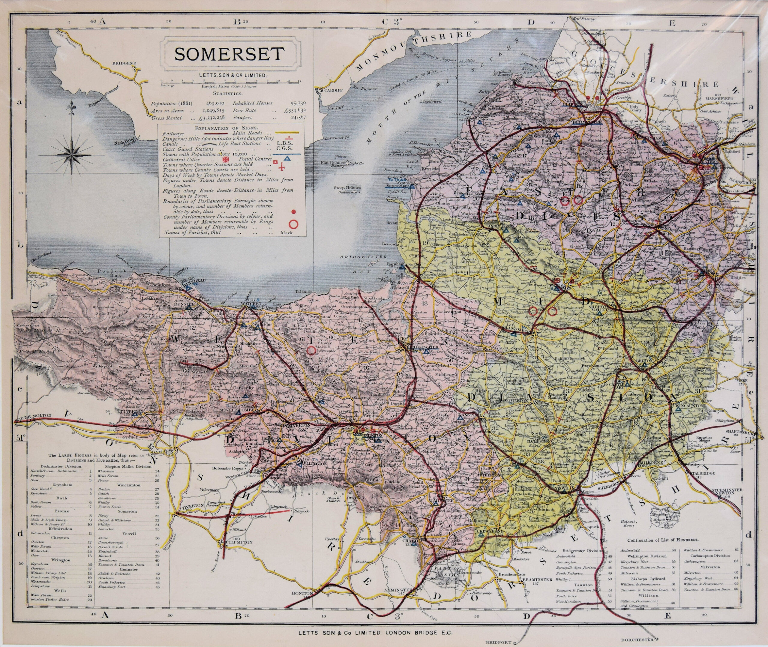 LITHOGRAPHIC COLOURED ENGRAVED MAP OF SOMERSET COUNTY. | Marrin’s Bookshop
