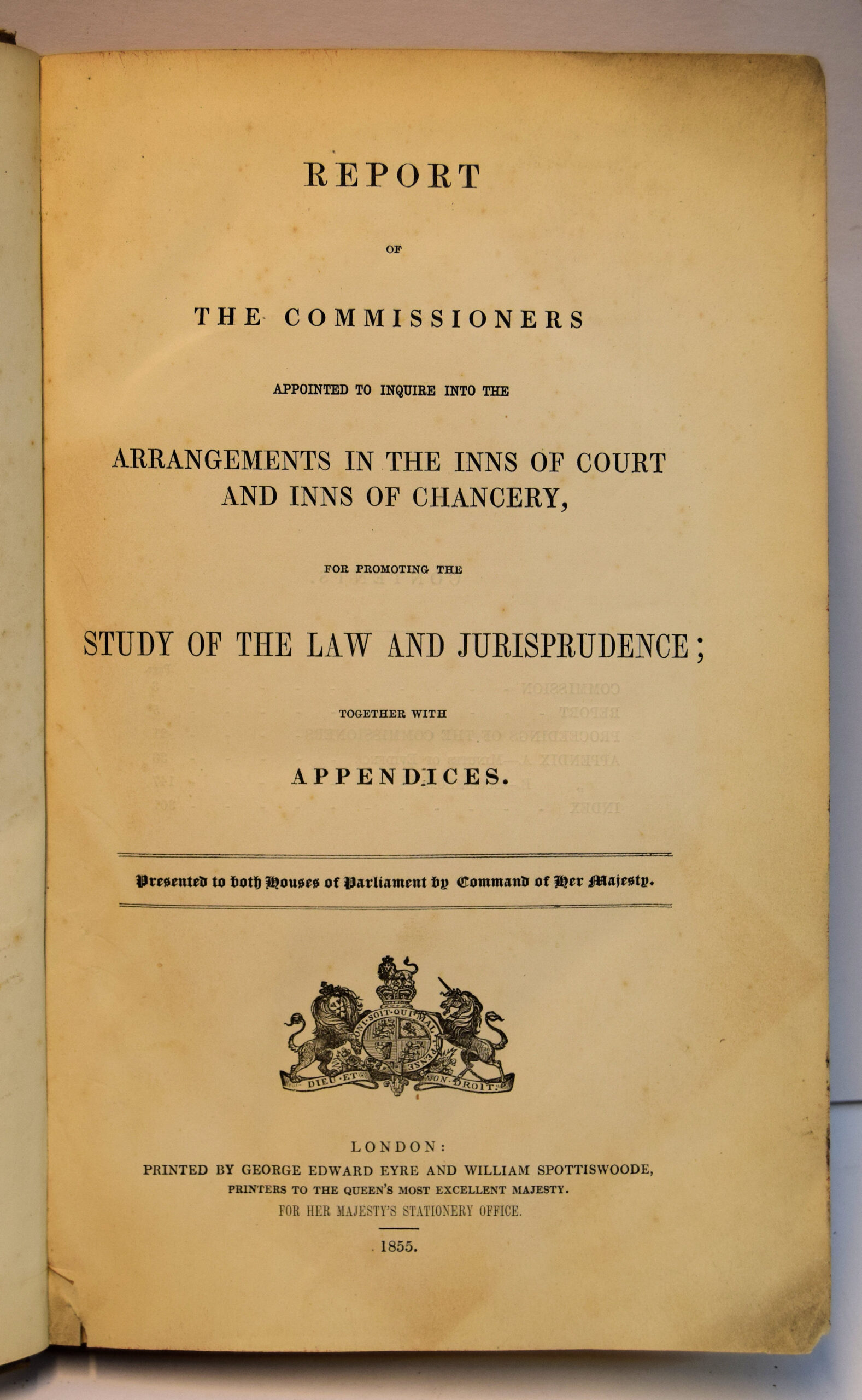 REPORT OF THE COMMISSIONERS APPOINTED TO INQUIRE INTO THE ARRANGEMENTS IN THE INNS OF COURT AND INNS OF CHANCERY, FOR PROMOTING THE STUDY OF THE LAW AND JURISPRUDENCE; - Image 2